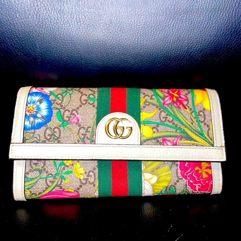 Lg Gucci Wht/Bg  Ophidia Flora Continental Wallet